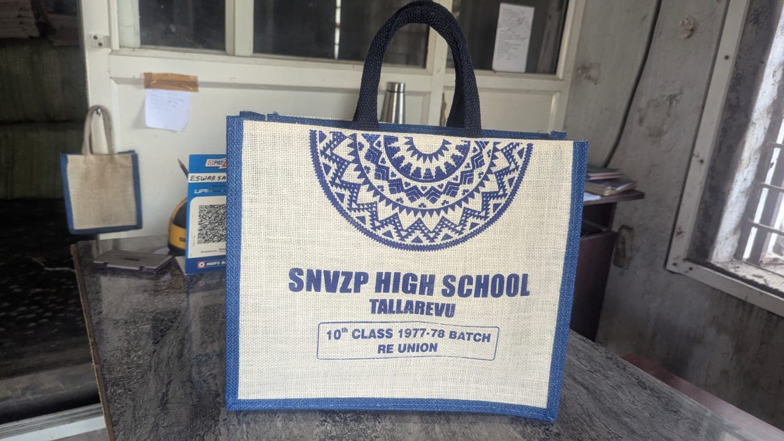 Jute reunion bag with mandala motif — SNVZP High School, Tallarevu